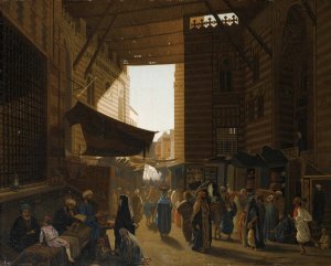 The Market For Fabrics by Louis-Emile Pinel De Grandchamp Oil Painting
