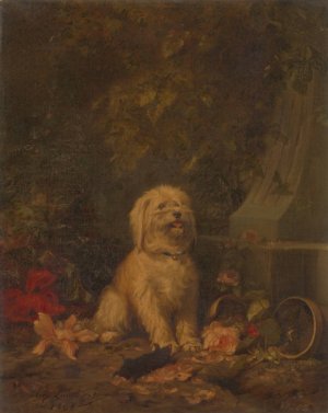 Dog with a dead mole by Louis-Eugene Lambert Oil Painting