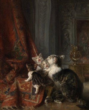 Interior with cats by Louis-Eugene Lambert Oil Painting