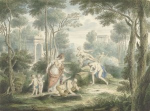 Arcadisch landschap met Athene die een oude man kroont en Venus en Adonis by Louis Fabritius Dubourg Oil Painting