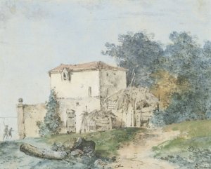 Buitenhuis in een landschap by Louis Gabriel Moreau Oil Painting