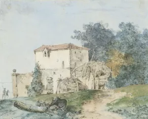 Buitenhuis in een landschap by Louis Gabriel Moreau Oil Painting