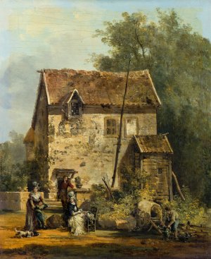 Elegant Company in a Garden by Louis Gabriel Moreau Oil Painting
