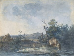 Figures on a Country Road by Louis Gabriel Moreau Oil Painting