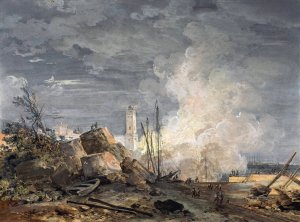 Fire in the Port by Louis Gabriel Moreau Oil Painting