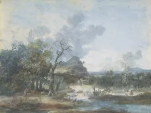 Shepherdess near a Waterfall Oil painting by Louis Gabriel Moreau