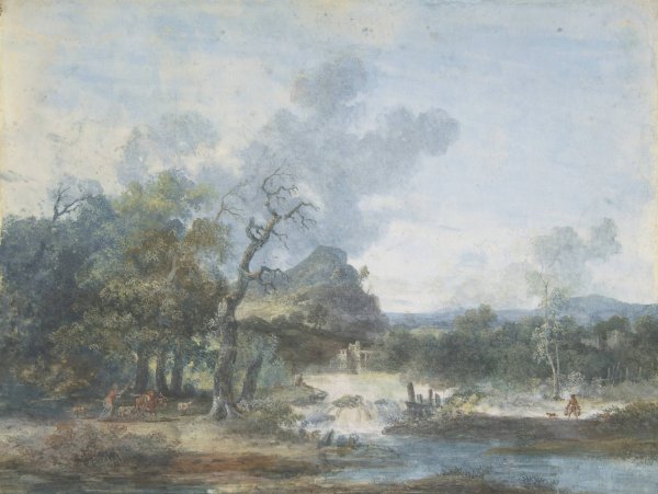 Main Product Photo of Shepherdess near a Waterfall Painting by Louis Gabriel Moreau