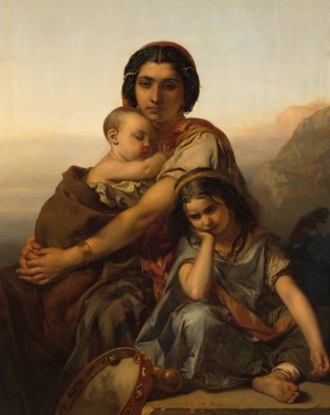 A gypsy with two children by Louis Gallait Oil Painting