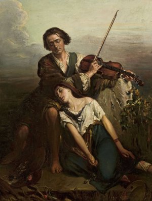 Fiddler and a Gypsy woman by Louis Gallait Oil Painting