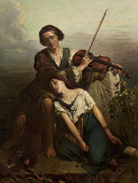 Main Product Photo of Fiddler and a Gypsy woman  Painting by Louis Gallait