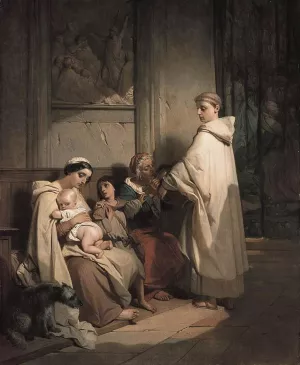 Monk Feeding the Poor by Louis Gallait - Oil Painting Reproduction