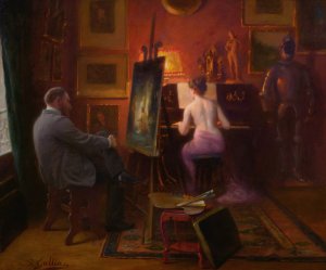 The Artist's Model by Louis Galliac Oil Painting