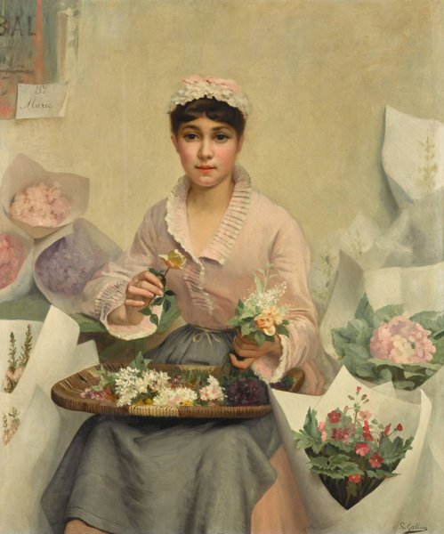 The Flower Seller by Louis Galliac - Hand-Painted Oil Painting Reproduction