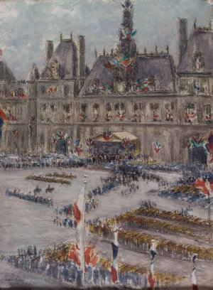 La place de l'Hotel de Ville le 13 juillet 1919 by Louis-Gilbert Bellan Oil Painting