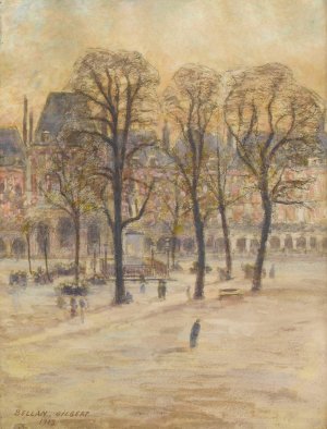 La place des Vosges, element d'un triptyque by Louis-Gilbert Bellan Oil Painting