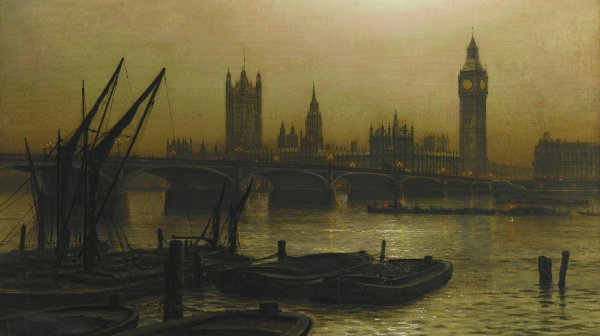 Main Product Photo of Westminster Bridge With The Houses Of Parliament Painting by Louis Grimshaw