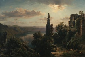 Ansicht des Nemisees im Albanergebirge bei Rom by Louis Gurlitt Oil Painting