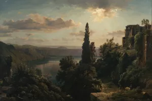 Ansicht des Nemisees im Albanergebirge bei Rom by Louis Gurlitt Oil Painting