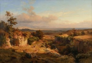 Extensive landscape in the Roman Campagna by Louis Gurlitt Oil Painting
