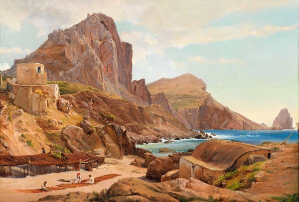 Marina Piccola, Capri by Louis Gurlitt - Hand-Painted Oil Painting Reproduction