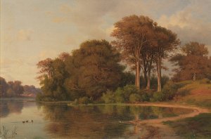 Sommerlandschaft mit Seeufer by Louis Gurlitt Oil Painting