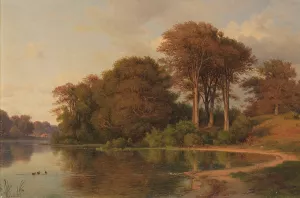 Sommerlandschaft mit Seeufer Oil painting by Louis Gurlitt