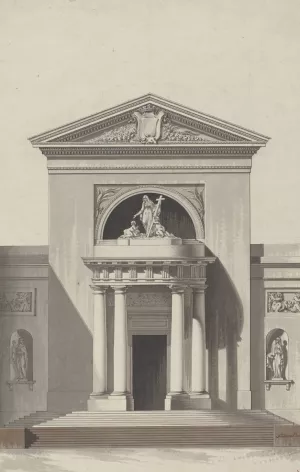 Facade for a Church with a Sculpture Representing Faith by Louis Gustave Taraval Oil Painting