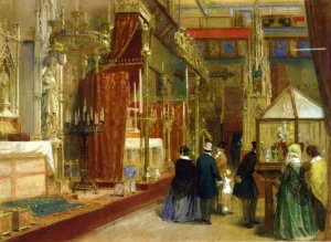Interior of the Great Exhibition: The Medieval Court by Louis Hague Oil Painting