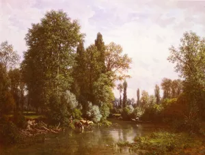 La Seine Oil painting by Louis Hector Pron