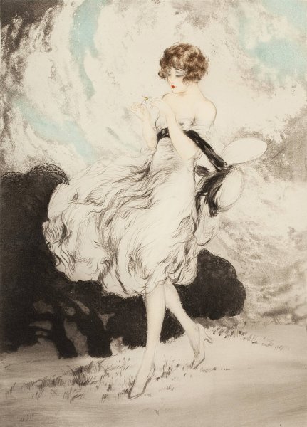 Main Product Photo of Lady with a Daisy Painting by Louis Icart