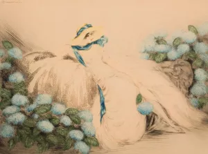 Lady with Blue Flowers by Louis Icart Lady with Blue Flowers by Louis Icart Oil Painting