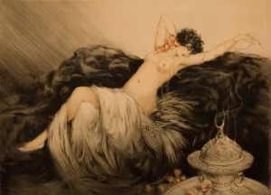 Nude with Black Fur by Louis Icart Nude with Black Fur by Louis Icart Oil Painting
