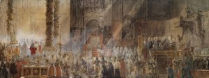 Gustavus III Attending Christmas Mass in 1783, in St Peter's, Rome by Louis Jean Desprez Oil Painting