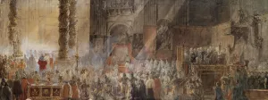 Gustavus III Attending Christmas Mass in 1783, in St Peter's, Rome by Louis Jean Desprez Oil Painting