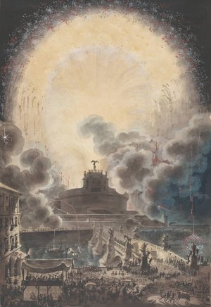 The Fireworks Above Castel Sant'Angelo by Louis Jean Desprez Oil Painting