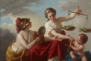 Justice Disarmed by Innocence and Applauded by Prudence by Louis-Jean-Francois Lagrenee Oil Painting