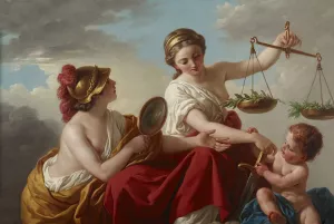 Justice Disarmed by Innocence and Applauded by Prudence by Louis-Jean-Francois Lagrenee Oil Painting