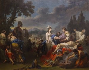 Les deux veuves d'un chef indien se disputant les honneurs du bucher by Louis-Jean-Francois Lagrenee Oil Painting