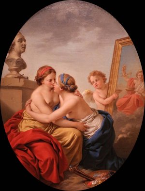 l'unione di pittura e scultura by Louis-Jean-Francois Lagrenee Oil Painting