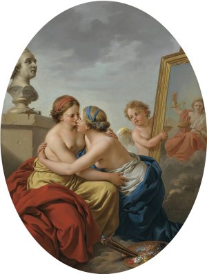 The union of painting and sculpture by Louis-Jean-Francois Lagrenee Oil Painting