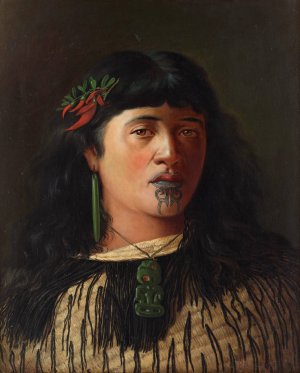 Portrait of a young Maori woman with moko by Louis John Steele Oil Painting