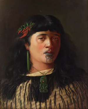 Portrait of a young Maori woman with moko by Louis John Steele Oil Painting