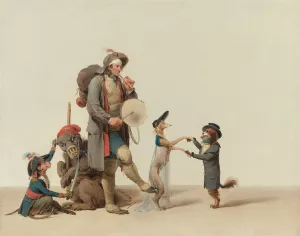 la Piece Curieuse; An Animal Trainer With Dancing Dogs, A Bear And Monkey by Louis Leopold Boilly Oil Painting