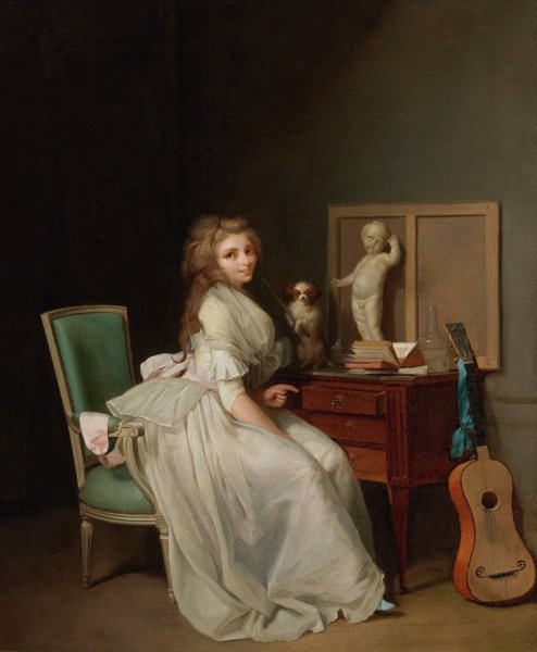 Lady In A White Dress Seated At Her Desk by Louis Leopold Boilly - Hand-Painted Oil Painting Reproduction