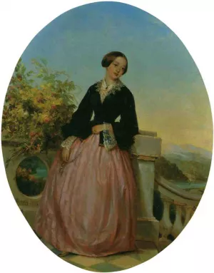 A Young Woman on a Balcony by Louis Lang Oil Painting