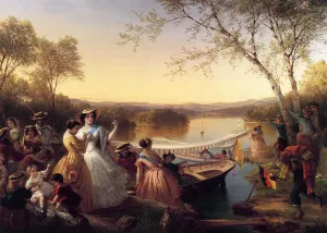 Reminiscences of Lake Mahopac, New York: Ladies Preparing for a Boat Race by Louis Lang Oil Painting