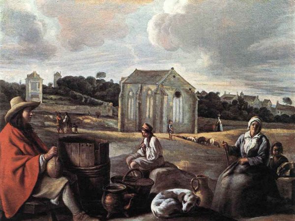 Landscape with Peasants and a Chapel by Louis Le Nain - Hand-Painted Oil Painting Reproduction