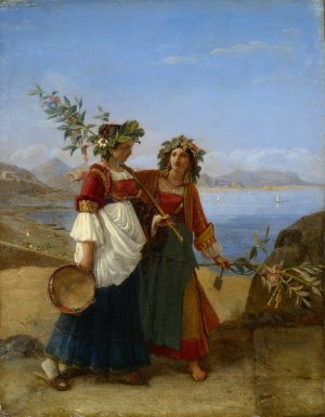 Dies palmarum, Two Neapolitan Girls Returning from the Feast Oil painting by Louis Leopold Robert
