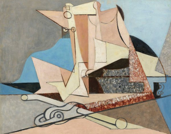 Figures Et Ancre Marine  by Louis Marcoussis - Hand-Painted Oil Painting Reproduction