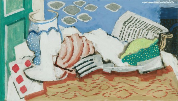 Nature Morte Au Journal  by Louis Marcoussis - Hand-Painted Oil Painting Reproduction